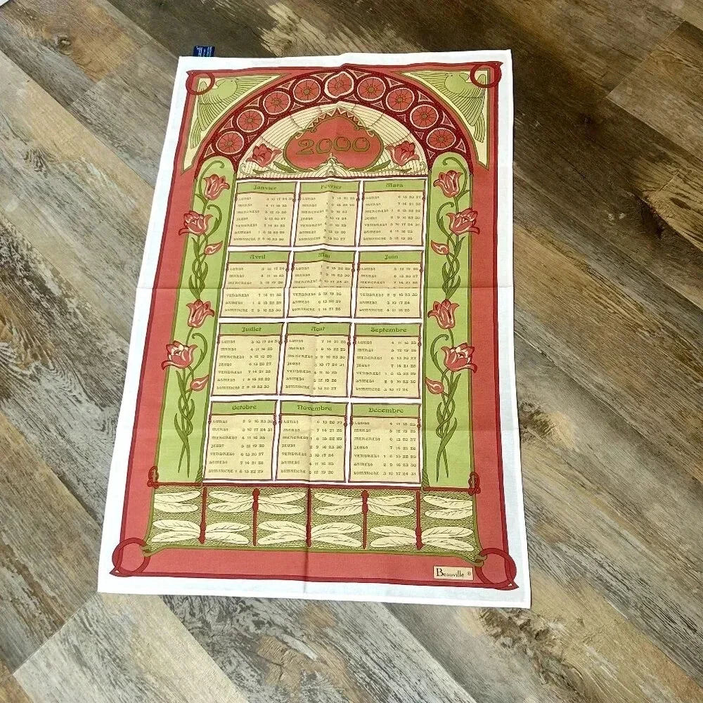 Beauville French Art Nouveau Design Year 2000 100% Cotton Tea Towel New